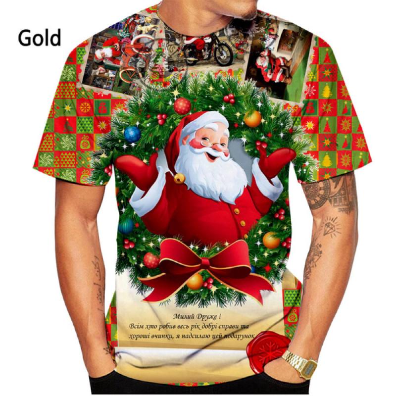 ETST 07 Kerst 3d bedrukte T-shirt herenmode heren en dames casual korte mouw Kerstman Kerstavond shirt top T-shirt XXXL