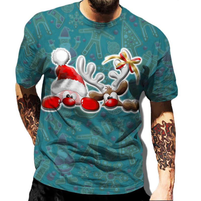 ETST 07 Kerst 3d bedrukte T-shirt herenmode heren en dames casual korte mouw Kerstman Kerstavond shirt top T-shirt S