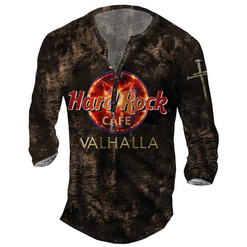 TIP723 Vintage Imitatie Katoen Hard Rock T-shirt 3d Biker Lange Mouw T-shirt Oversized Motorfiets Tops T-shirt Man Punk streetwear M