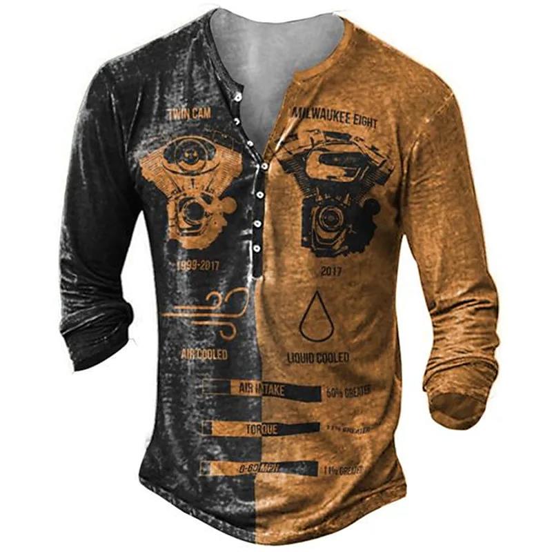 TIP723 Vintage Imitatie Katoen Hard Rock T-shirt 3d Biker Lange Mouw T-shirt Oversized Motorfiets Tops T-shirt Man Punk streetwear 6XL