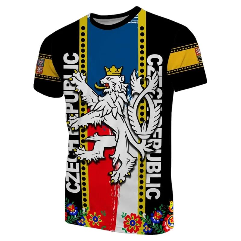 ETST 07 Vlag van Tsjechië 3D t-shirt Wapen van Tsjechië T-shirt Aangepaste vlag T-shirt Casual oversized korte mouw L