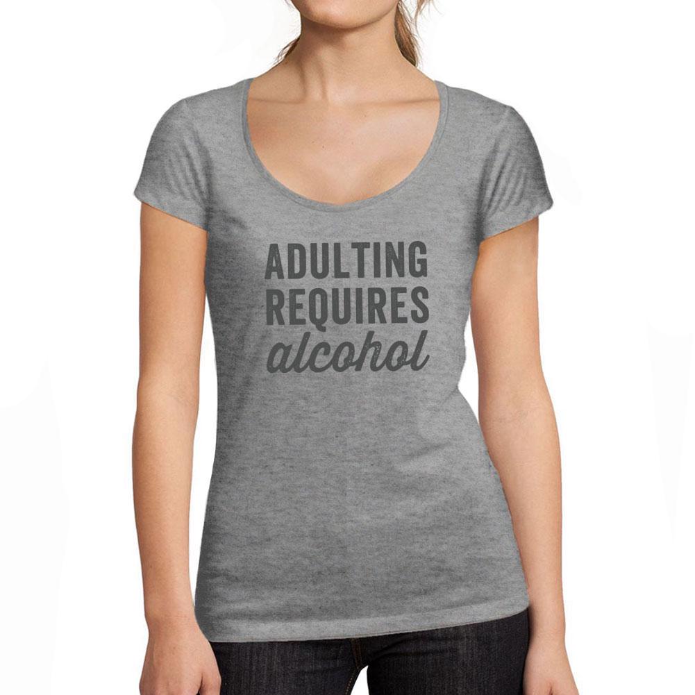 Ultrabasic  T-shirt Femme col Rond Decollete Voor volwassenen is alcohol nodig XXL witte rookkleur