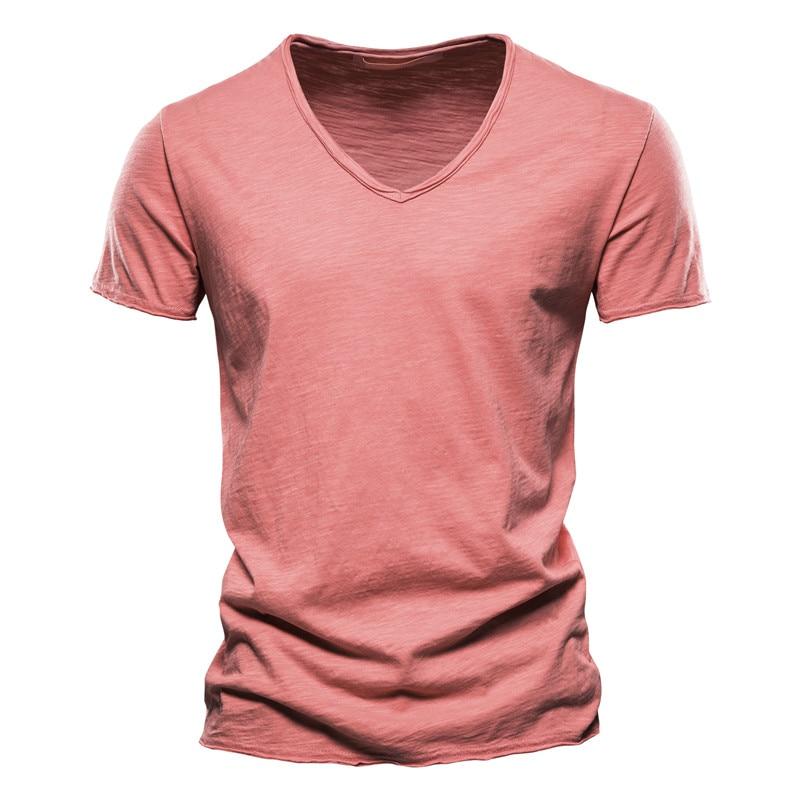 AIOPESON Men Fashion AIOPESON Zomer 100% Katoen Elasticiteit T-shirt Mannen Casual Zachte Fitness Shirt Mannen T-shirt Tops Tee Shirts V-hals Korte mouw T-shirt Mannen M