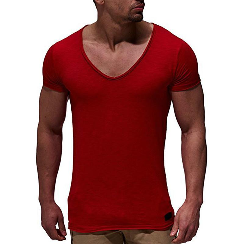 Home decor3 T-shirt met V-hals en korte mouwen Top Slim Muscle Casual T-shirt Heren L rood