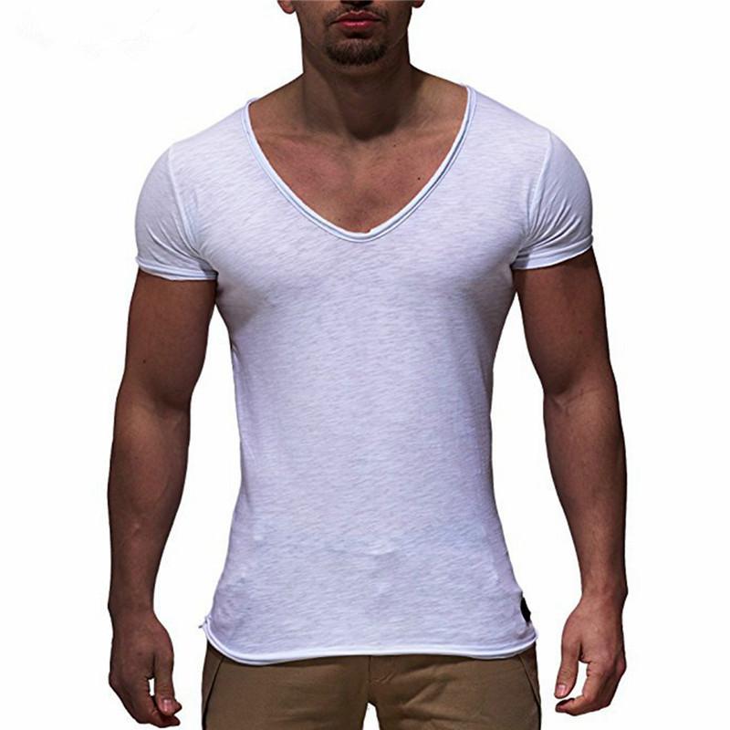 Home decor3 T-shirt met V-hals en korte mouwen Top Slim Muscle Casual T-shirt Heren L wit