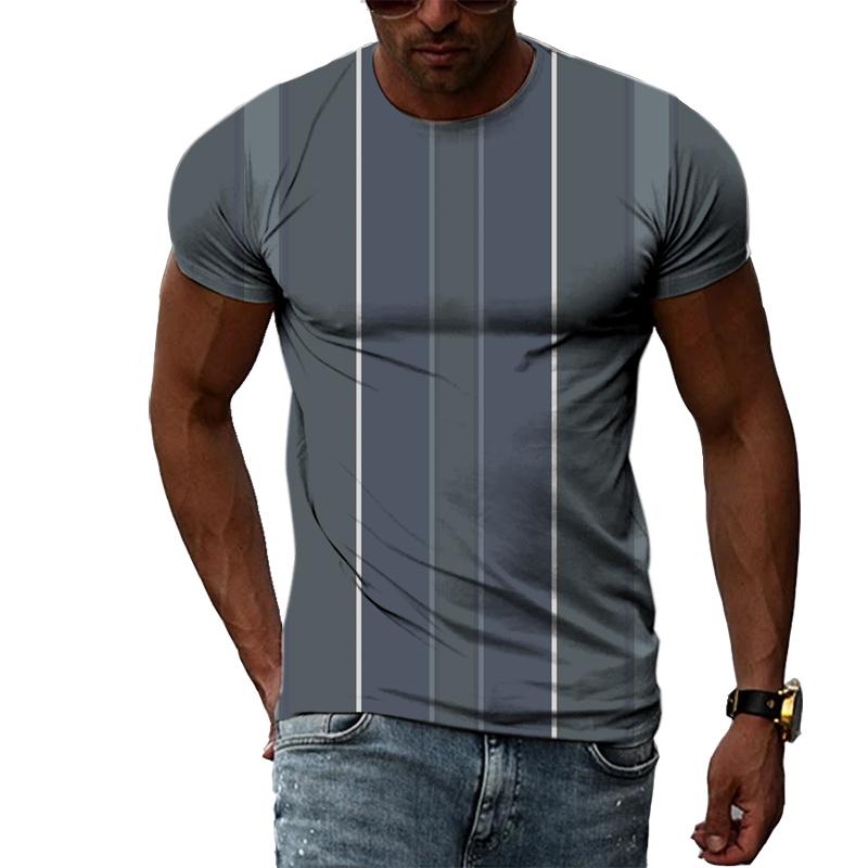 Chengyu Zomermode Strepenpatroon Heren T-shirts Casual Persoonlijkheid Koele Stijl Afdrukken Tees Trend Eenvoudige O-hals Korte Mouw Tops 5XL