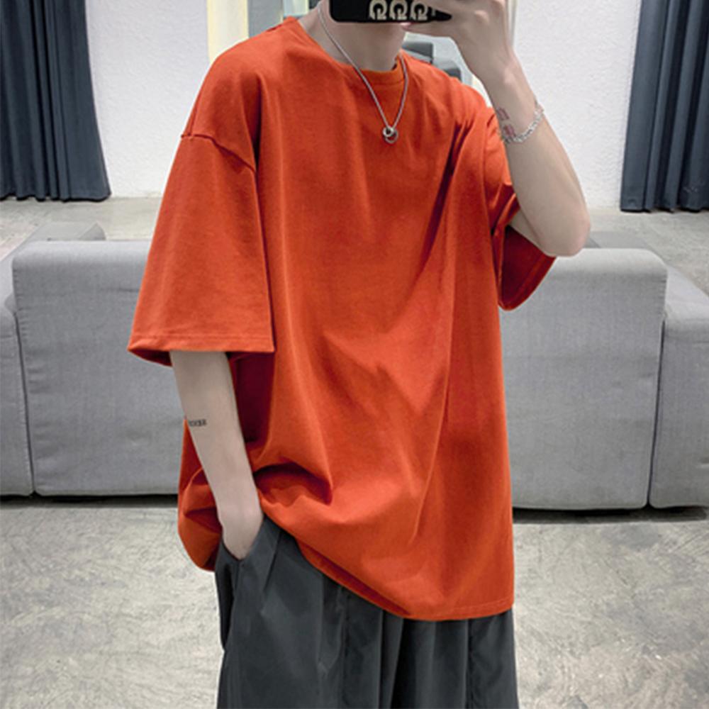 FEGKZLI Fashion 100% Katoen Korte Mouw Heren Dames Zomer T-shirt Losse Korte Mouw Casual Basic Shirt O Hals Effen Kleur Oversize XL oranje