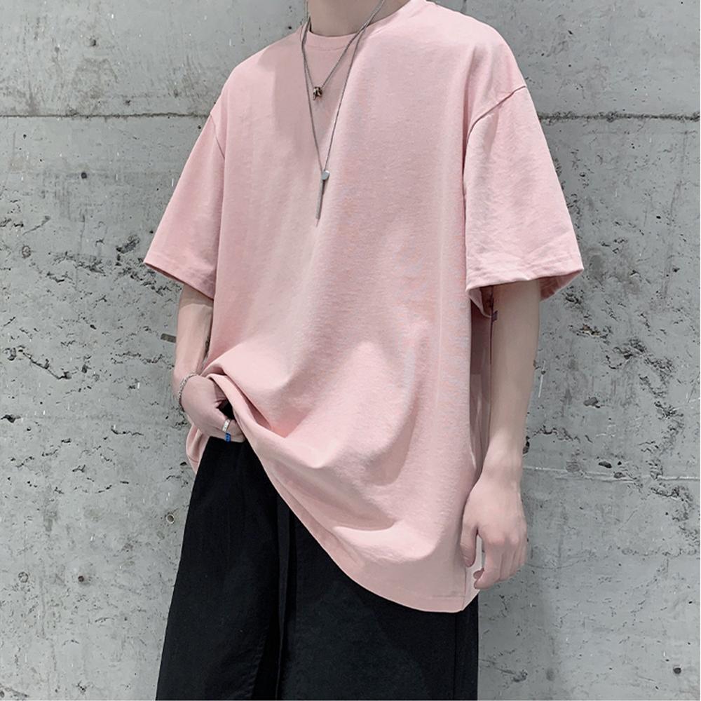 FEGKZLI Fashion 100% Katoen Korte Mouw Heren Dames Zomer T-shirt Losse Korte Mouw Casual Basic Shirt O Hals Effen Kleur Oversize 5XL roze