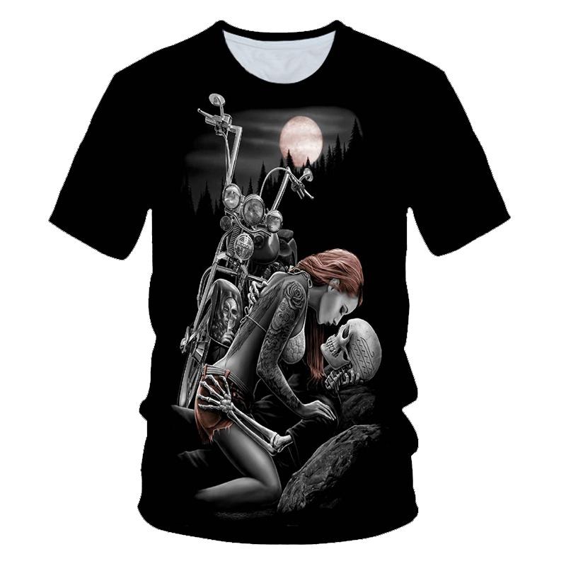 TIP723 Schedel Schoonheid Rock Cool 3D T-shirts Heren Motorfiets Punk 3D Gedrukte T-shirt Mannen Kleding T-shirt Zomer Top Homme hipster Pop Shirt 6XL