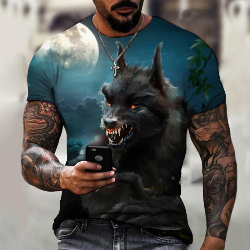 ETST 07 Beest wolf 3d zwart afdrukken serie nieuwe zomer heren korte mouwen shirt super grote top fashion street wear o kraag heren shir 6XL