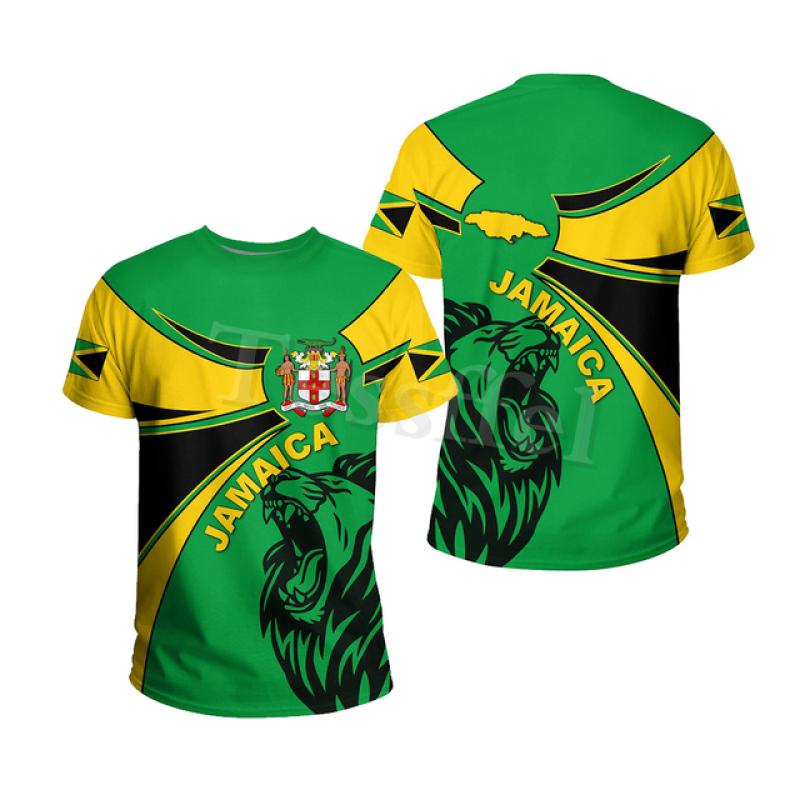 ETST 07 Tessffel Jamaica Leeuw Embleem Zomer Mode 3D Print Tops Tee T-shirt Mannen Vrouwen Korte Mouw T-shirt Streetwear Stijl-4 6XL