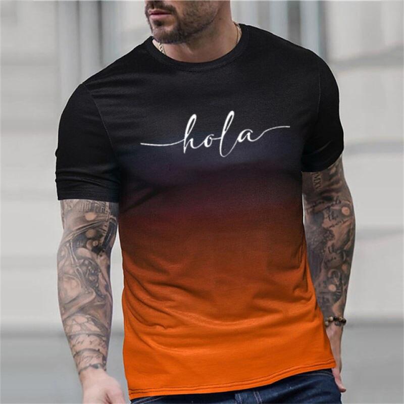 ETST 03 Mode Brief Bedrukte T-shirt Voor Mannen Contrast Gradiënt Harajuku Korte Mouw Tee Tops Leisure Ronde Hals Casual T-shirts voor Mannen 6XL