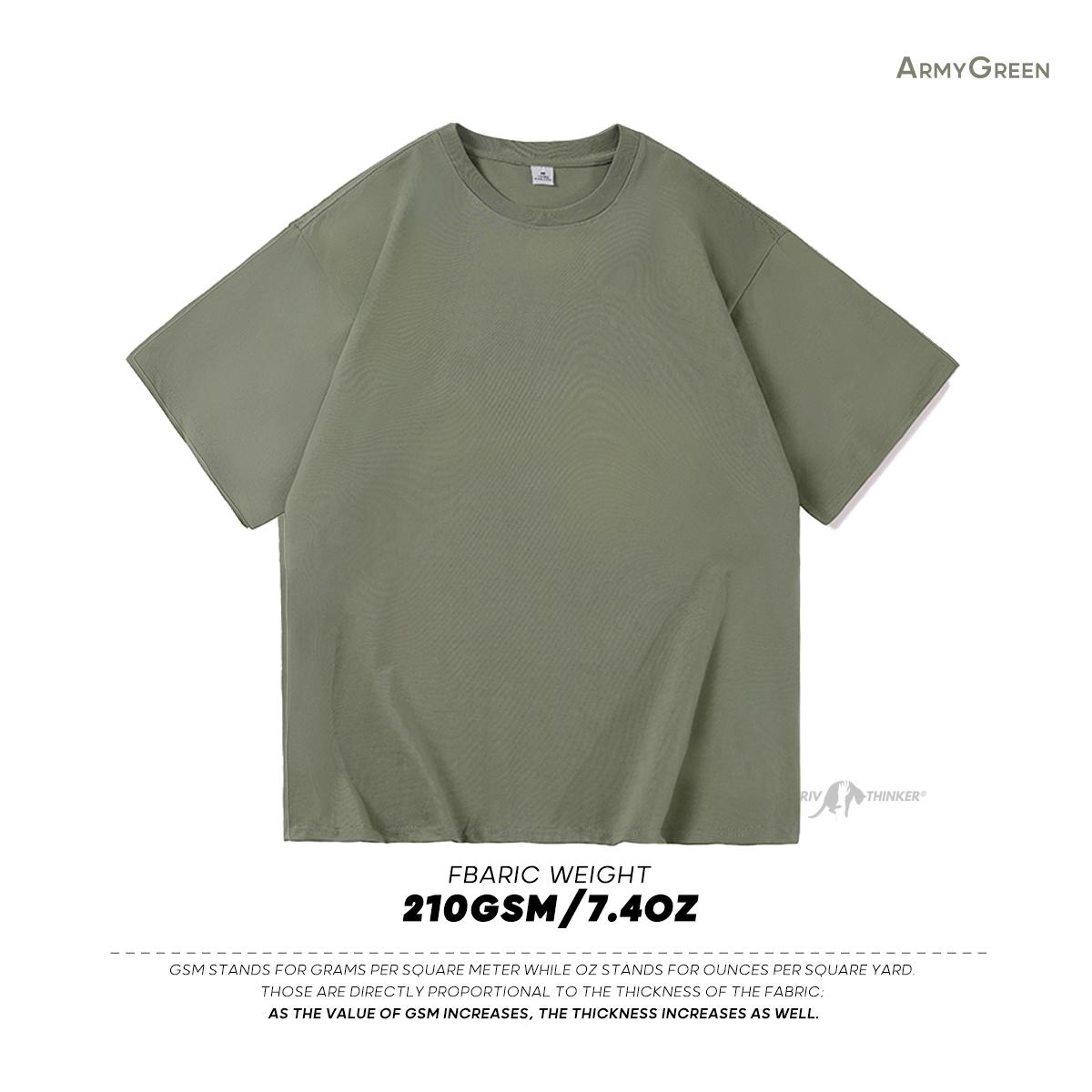 FEGKZLI Fashion 210GSM 100% katoenen T-shirts voor heren Oversized Basic T-shirt Drop-Shoulder T-shirt Streetwear Tops Tee XXL legergroene kleur