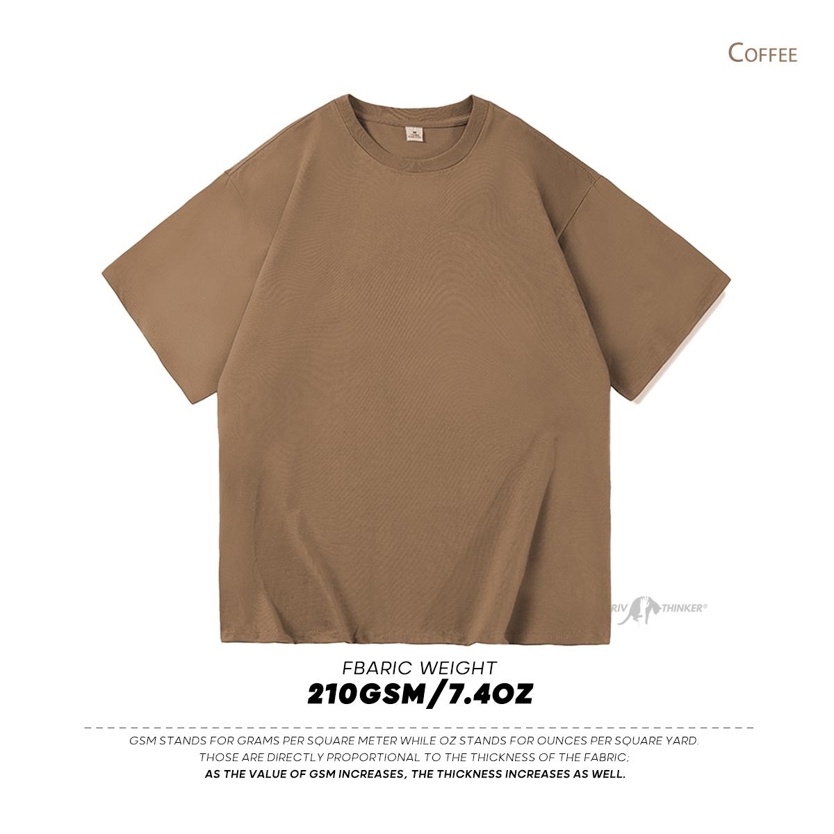 FEGKZLI Fashion 210GSM 100% katoenen T-shirts voor heren Oversized Basic T-shirt Drop-Shoulder T-shirt Streetwear Tops Tee M koffie