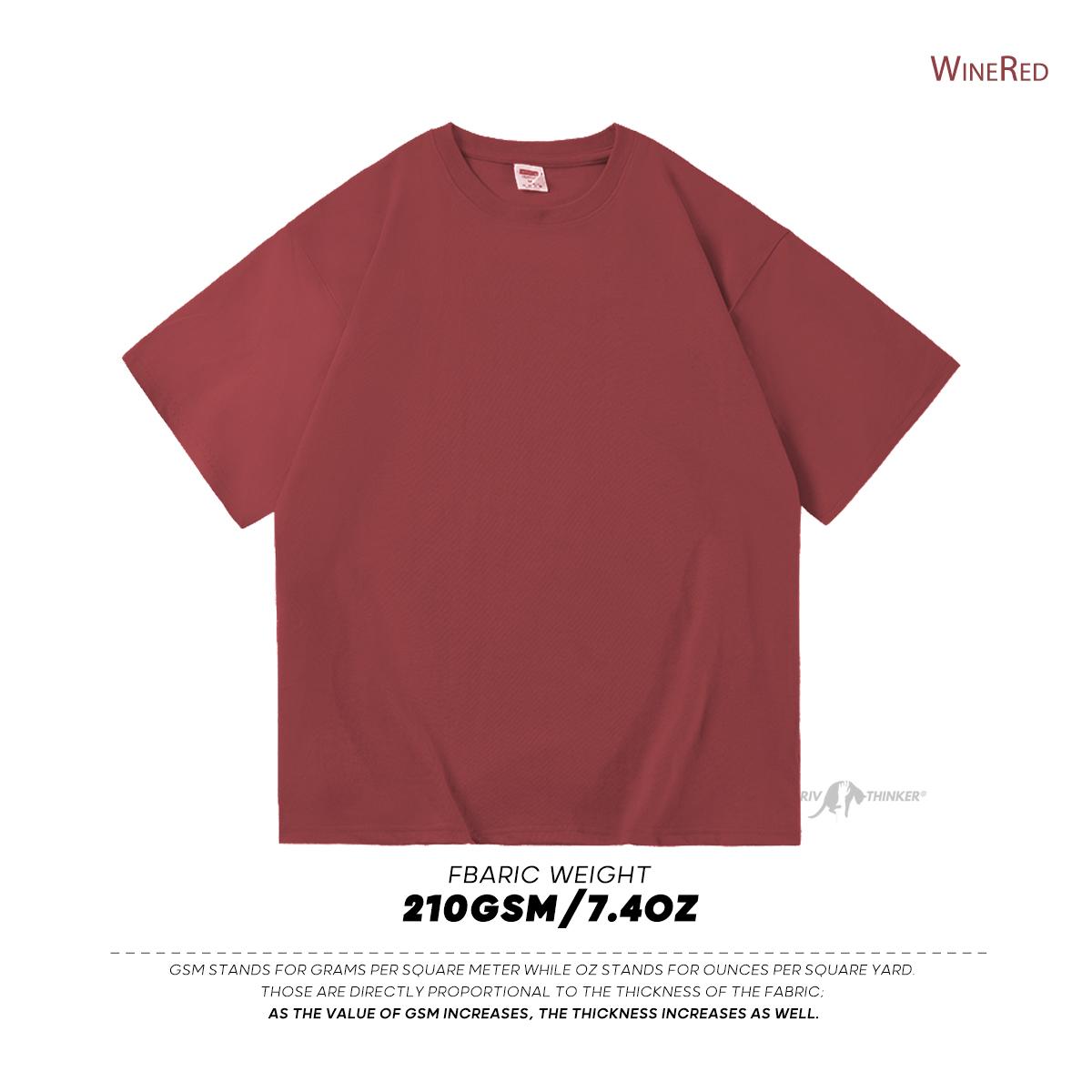 FEGKZLI Fashion 210GSM 100% katoenen T-shirts voor heren Oversized Basic T-shirt Drop-Shoulder T-shirt Streetwear Tops Tee M wijnrode kleur