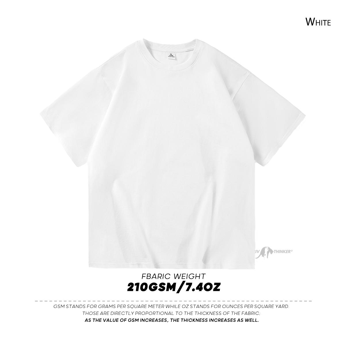 FEGKZLI Fashion 210GSM 100% katoenen T-shirts voor heren Oversized Basic T-shirt Drop-Shoulder T-shirt Streetwear Tops Tee L wit