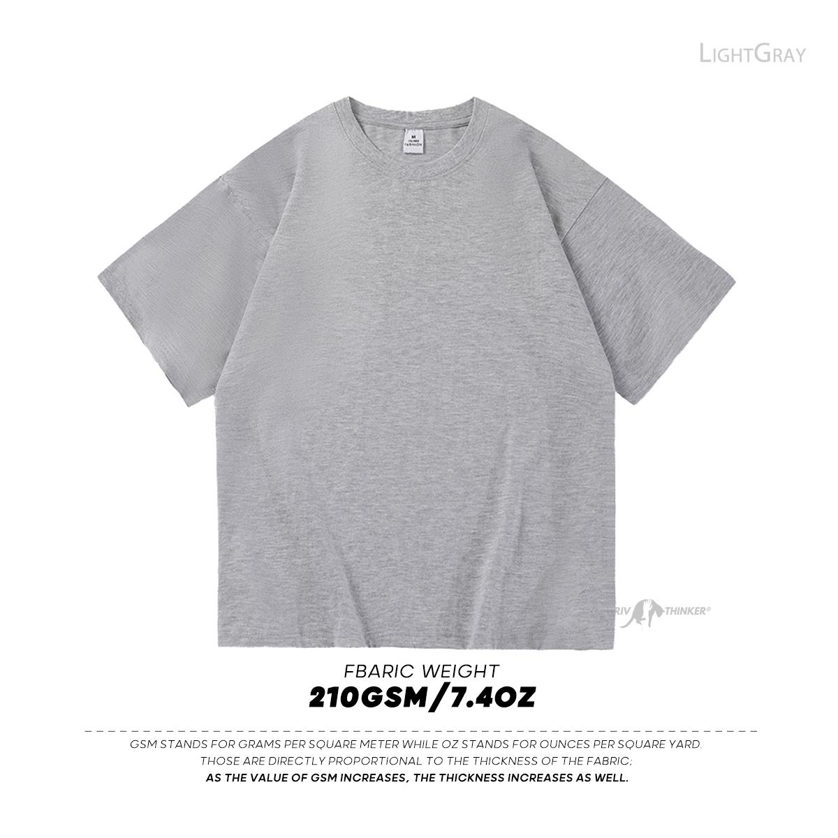 FEGKZLI Fashion 210GSM 100% katoenen T-shirts voor heren Oversized Basic T-shirt Drop-Shoulder T-shirt Streetwear Tops Tee XL lichtgrijze kleur