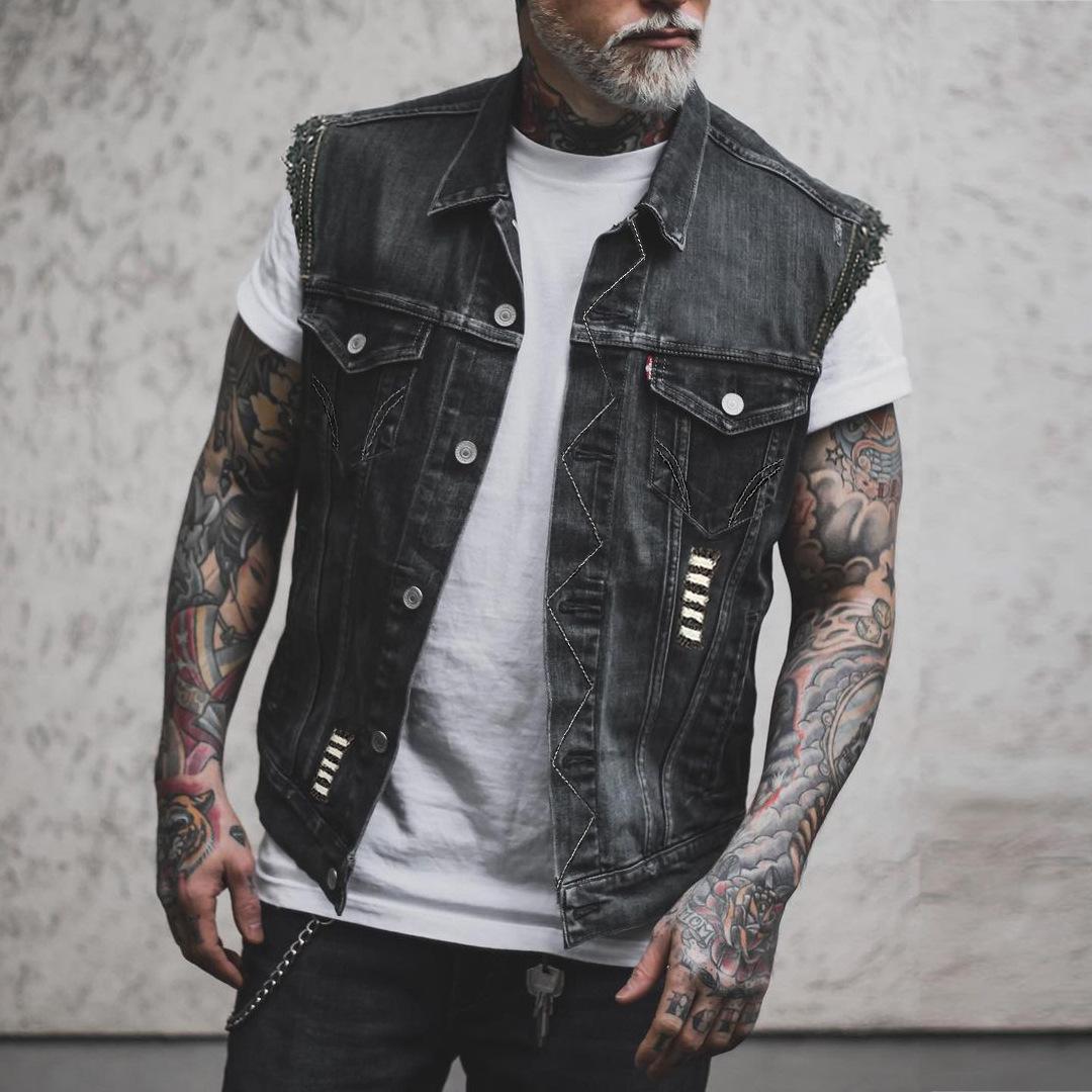 Kimoi 2439 * Van schedelbotten voor bedrukte versleten motorfiets casual denim vest herenstijl 2XL zwart