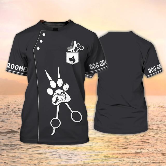 TryTry Pet Groomer Shirt Heren T-shirt Unisex Verzorgingsuniform Tops Zomermode Korte Mouw Werkkleding T-shirts O Hals Oversized Kleding XXXXL