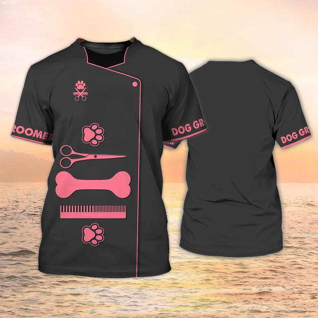 TryTry Pet Groomer Shirt Heren T-shirt Unisex Verzorgingsuniform Tops Zomermode Korte Mouw Werkkleding T-shirts O Hals Oversized Kleding XS