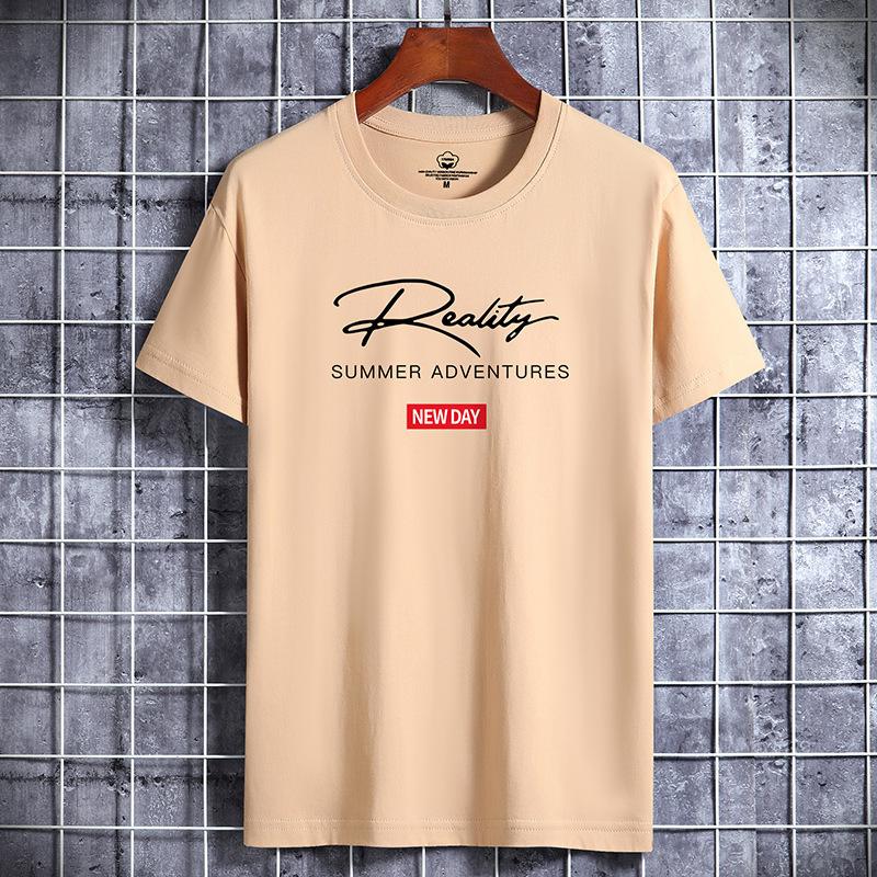 GMXIA Men T-shirt QICED Katoenen T-shirt met korte mouwen Herenmode Losse shirt met halve mouwen Bedrukt meelevend shirt M kaki