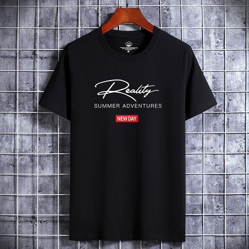 GMXIA Men T-shirt QICED Katoenen T-shirt met korte mouwen Herenmode Losse shirt met halve mouwen Bedrukt meelevend shirt XXL zwart