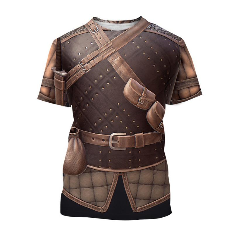 Chengyu Retro 3D-print middeleeuwse krijger pantser T-shirt herenmode coole T-shirts zomer straat oversized korte mouwen cosplay tees XS