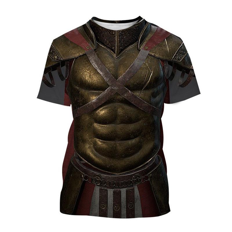 Chengyu Retro 3D-print middeleeuwse krijger pantser T-shirt herenmode coole T-shirts zomer straat oversized korte mouwen cosplay tees M
