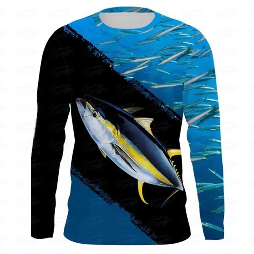 ETST WENDY 005 Visserspatroon 3D-geprint heren T-shirt met lange mouwen ronde hals outdoor snel drogend casual sport mode persoonlijkheid top 6XL S