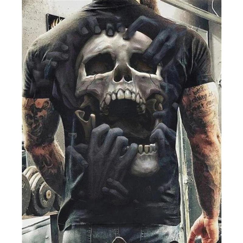 The second face a man Schedels T-shirts voor heren 3D-geprint ontwerp Korte mouwen tops T-shirt Mode Vintage Schedel Streetwear Oversized tops Herenkleding 5XL grijs