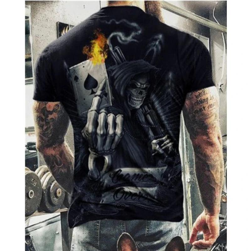 The second face a man Schedels T-shirts voor heren 3D-geprint ontwerp Korte mouwen tops T-shirt Mode Vintage Schedel Streetwear Oversized tops Herenkleding XXXL zwart