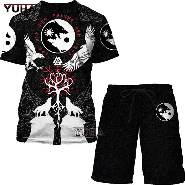 ETST 07 Zomer Oversize Herenpak Viking 3D Geprint Heren T-shirt en Heren Trainingspak T-shirt Shorts Casual Sportkleding Lente 5XL