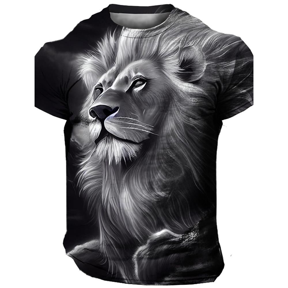 Fushun Zomer T-shirt Dier Leeuw 3D Gedrukt Korte Mouwen Straat Shoot Oversized Tops Mode Vrijetijdskleding Heren Leeuw T-shirt Sportkleding XL