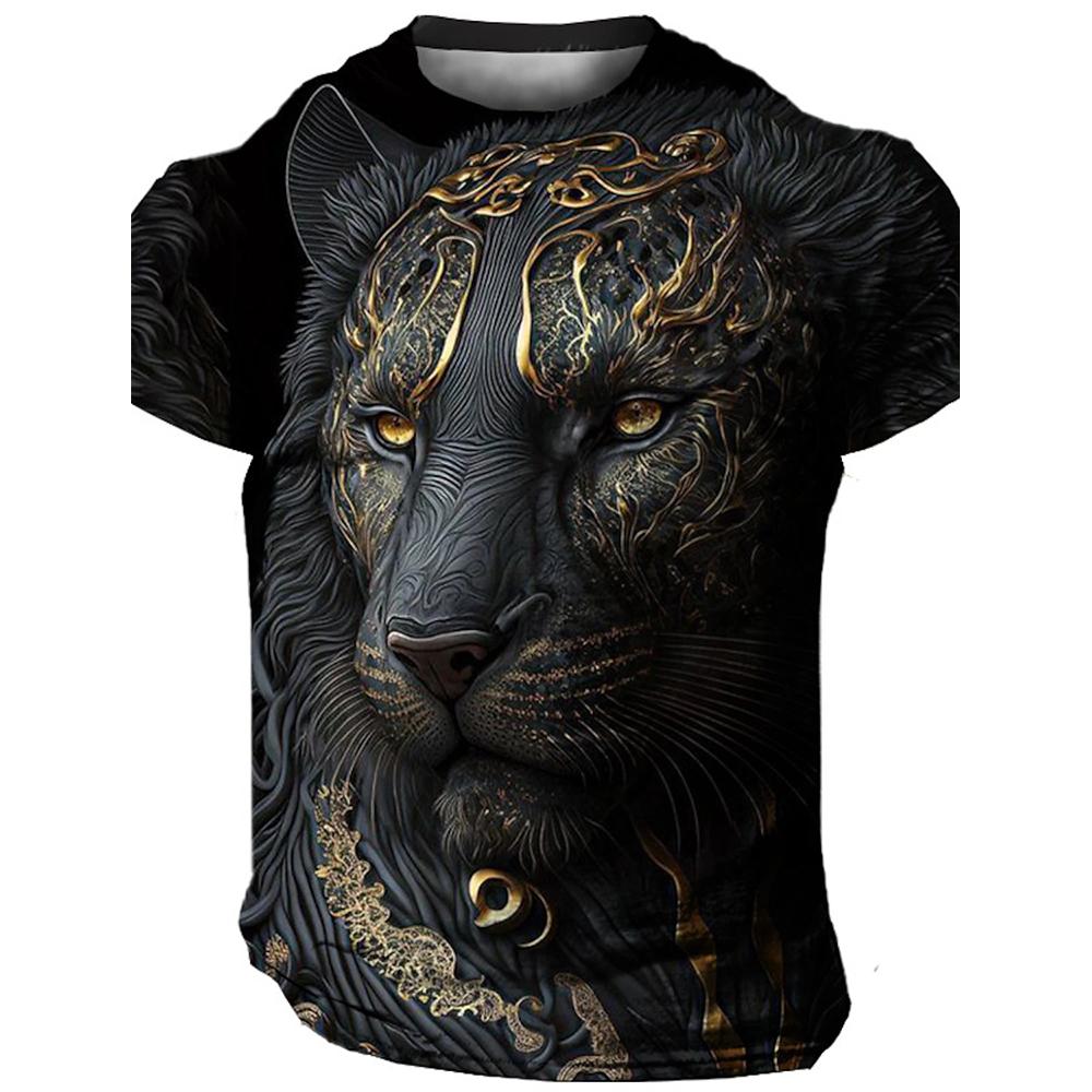 Fushun Zomer T-shirt Dier Leeuw 3D Gedrukt Korte Mouwen Straat Shoot Oversized Tops Mode Vrijetijdskleding Heren Leeuw T-shirt Sportkleding 6XL