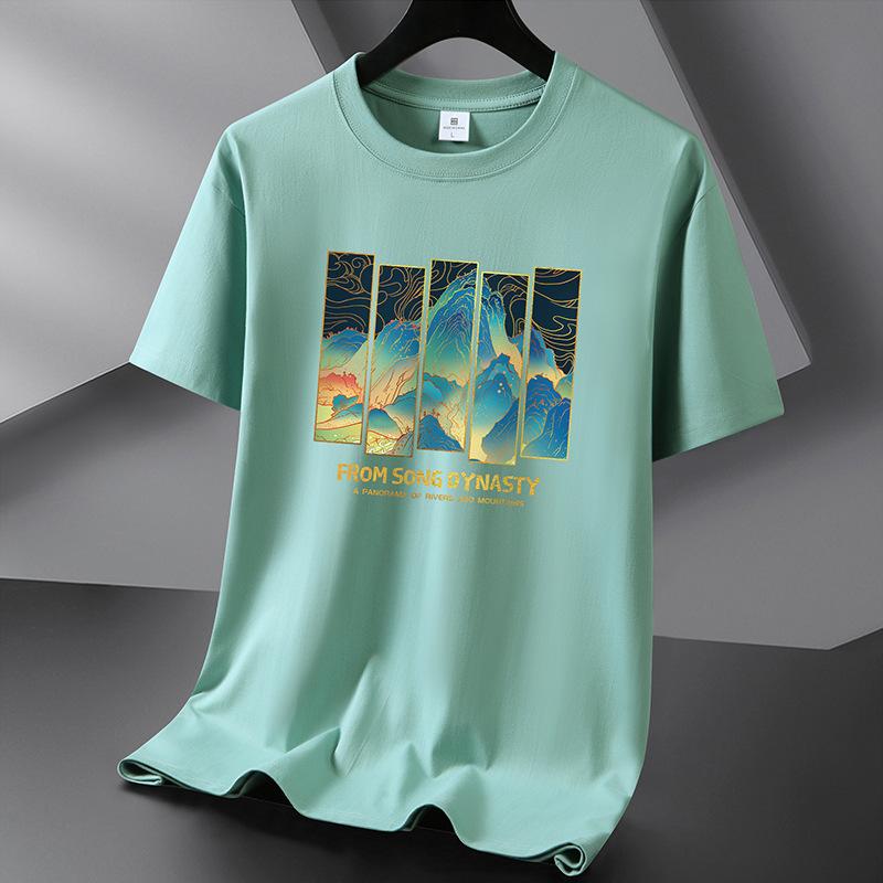 QICED TOP Clothing QICED Katoenen T-shirt met korte mouwen Tide Casual Katoenen Heren Zomer O-hals Ondershirt L groen