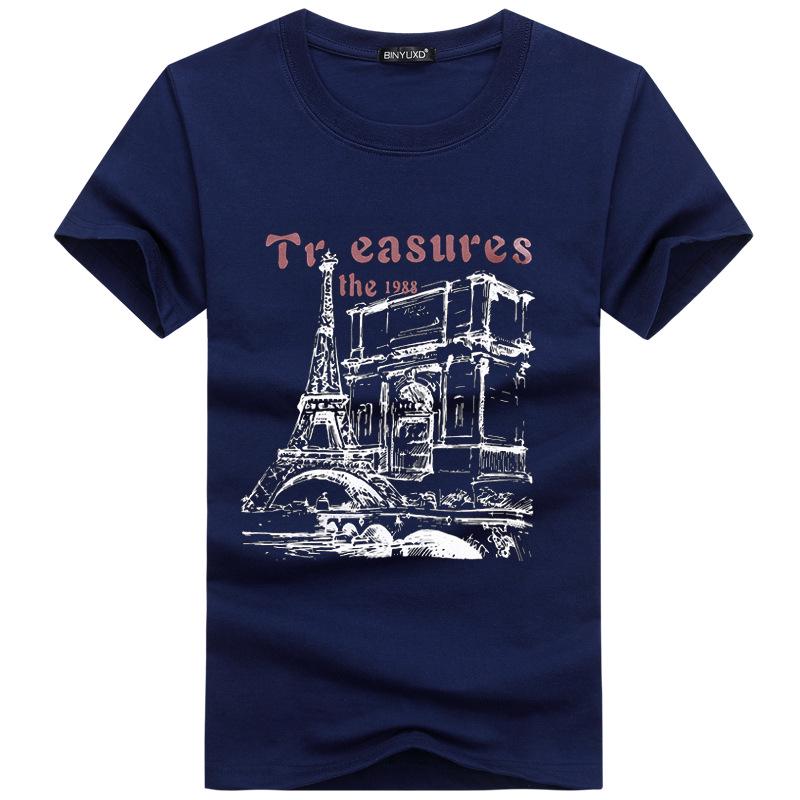 QICED TOP Clothing QICED Zomer T-shirt met korte mouwen Heren O-hals Trend Ondershirt XXXXXL marineblauwe kleur