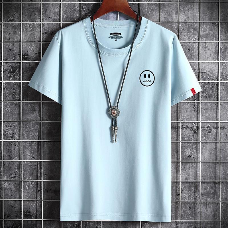 QICED TOP Clothing QICED Zomer T-shirt met korte mouwen Heren O-hals Trend Ondershirt XXXXXXL lichtblauwe kleur