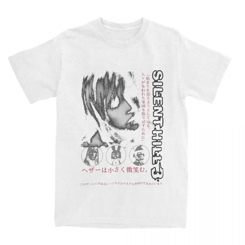 HerSight Silent Hill Heren T-shirt Horror Game Fun T-shirt Korte Mouw O-hals T-shirt Katoen Vintage Casual Grote Maat T-shirts Heren XXXL wit