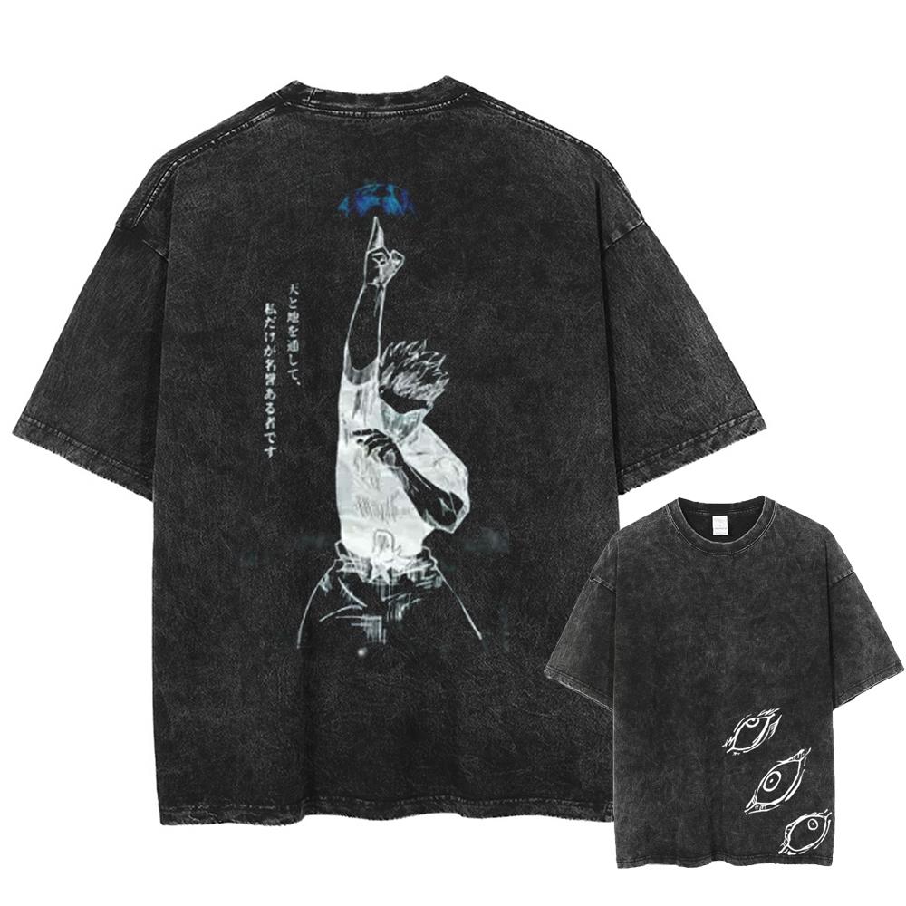 Washed T Shirt top No.1 Anime Jujutsu Kaisen Men's T Shirts Summer Clothes Vintage Washed Oversized Women's Short Sleeved Tee Casual Streetwear Tops M