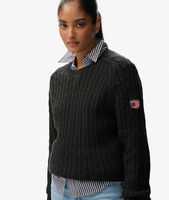 Superdry Slouchy Kabeltrui Black
