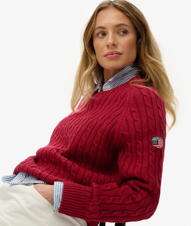 Superdry Slouchy Kabeltrui Red