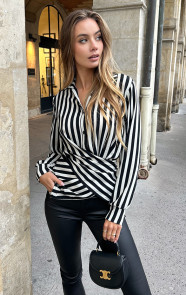 Jurkjes Wrap Blouse Black Stripe
