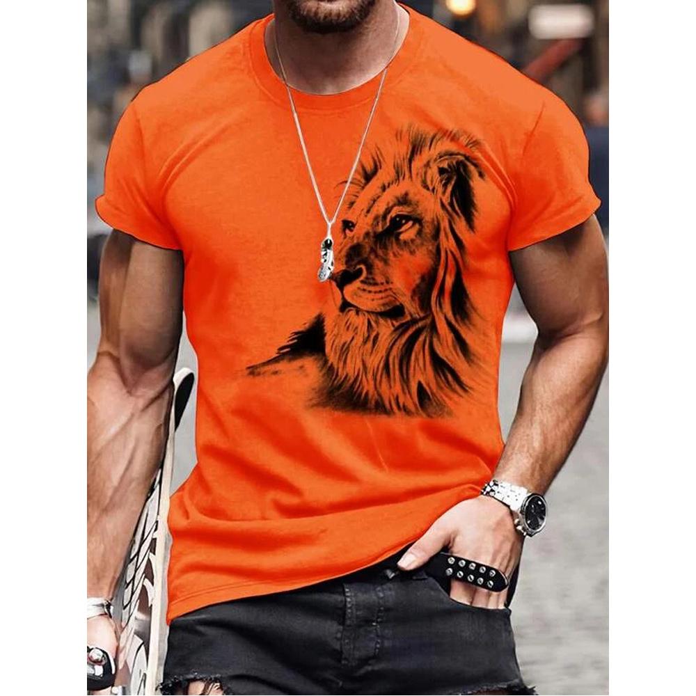 ETST 03 Vintage Heren T-shirt Animal Tees 3D Afdrukken Leeuw Patroon Korte Mouw Tops Zomer Ademend Fitness Shirts Voor Herenkleding 5XL