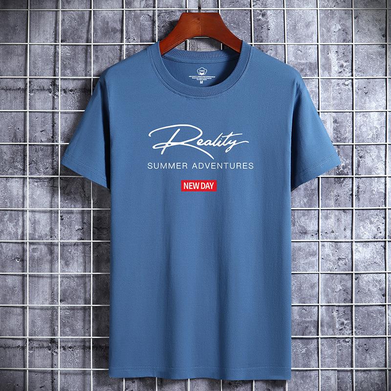 QICED Katoenen T-shirt met korte mouwen Herenmode Losse shirt met halve mouwen Bedrukt meelevend shirt XXXL