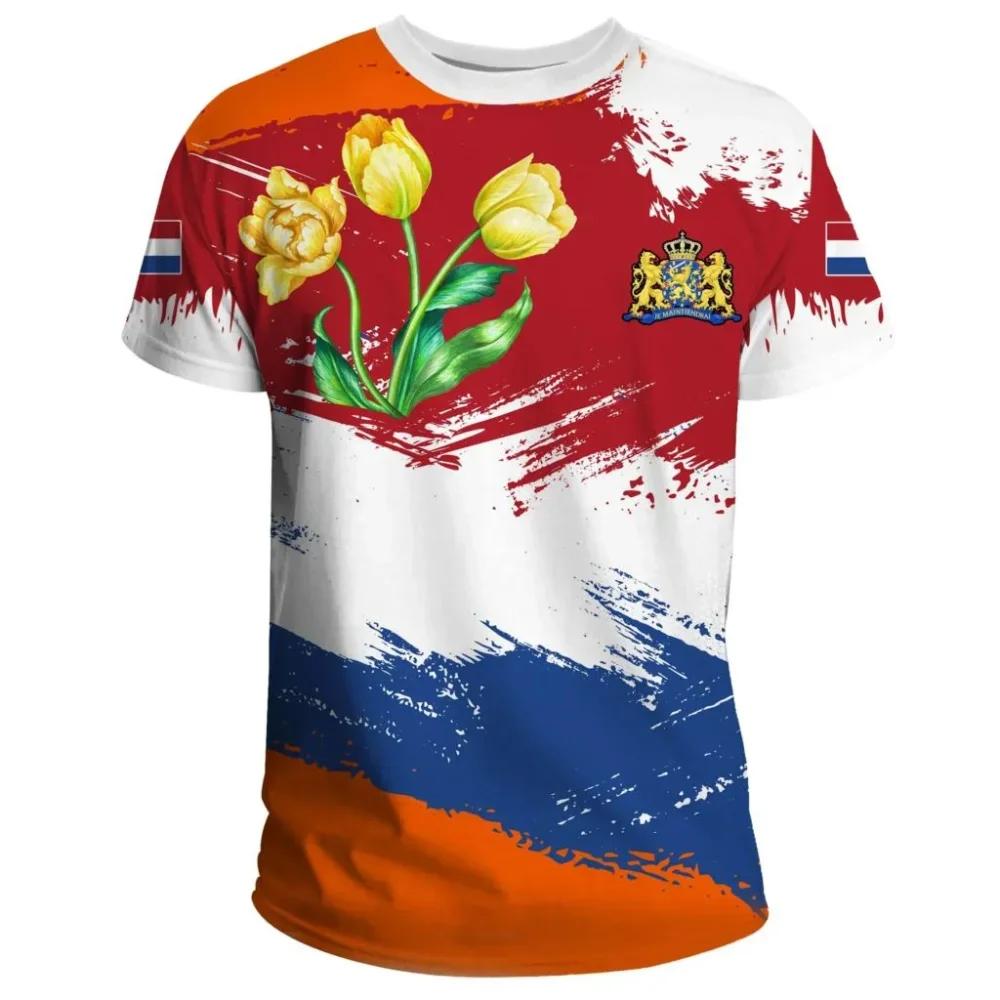 Xuhaijian02 Nederland Heren T-shirt Nederlands Nationaal Embleem Vlag 3D Print Unisex Mode O-hals Top Oversized Losse Hip Hop Korte Mouw XL