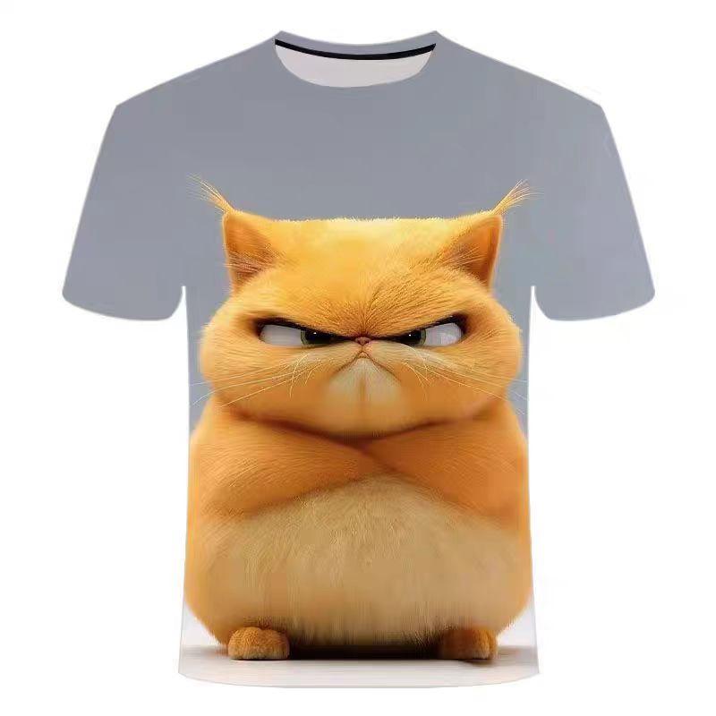 ETST 005 Grappig kattenpatroon T-shirt voor mannen Persoonlijkheidsdier 3D-geprinte T-shirts Zomer Losse tops met korte mouwen Casual ronde hals T-shirts 3XL