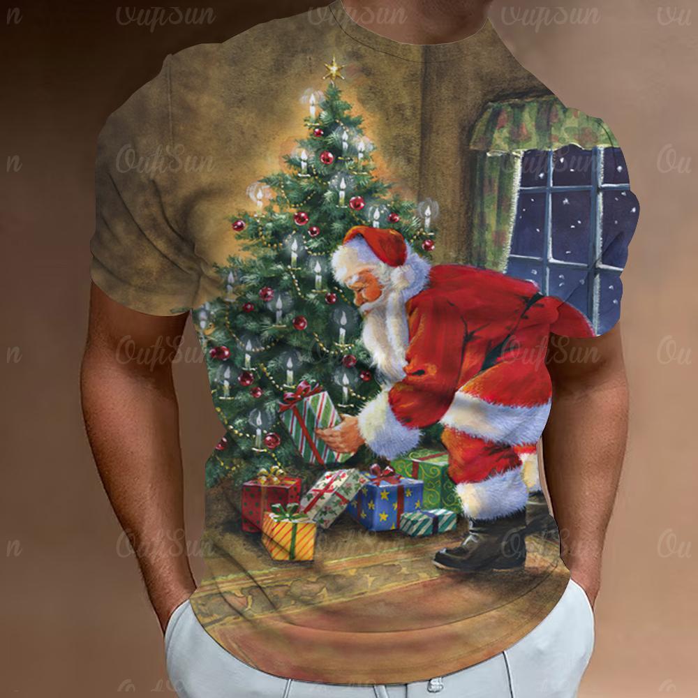 ETST WENDY 005 Christmas T-Shirt Santa Claus Print Short Sleeve Men T-Shirt Festival Clothing Casual Tops Loose Oversized T Shirts For Men Tees L