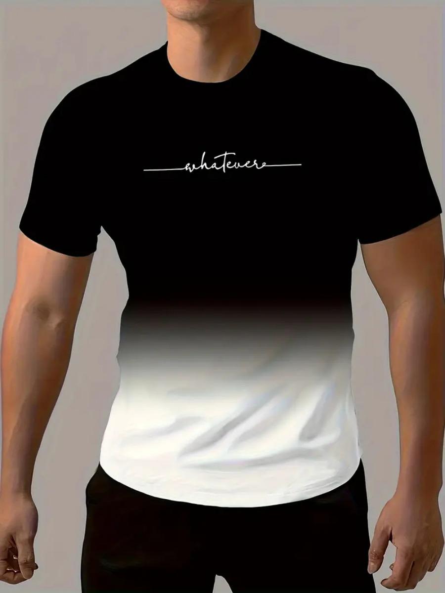 New trendy clothing Heren T-shirt met kleurverloop en 3D-print, casual ademend O-hals, korte mouwen, voor buitenactiviteiten, zomertops L