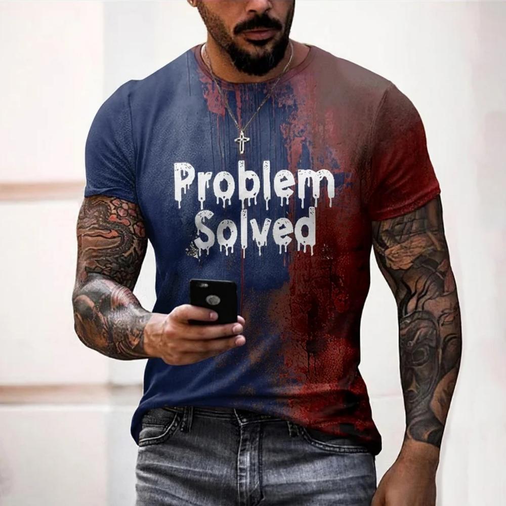 ETST42 Heren T-shirts Probleem Opgelost Bloederige Print T-shirts Mode Afschuwelijke Halloween Korte Mouw Casual Ronde Hals Oversized T-shirt Tops M