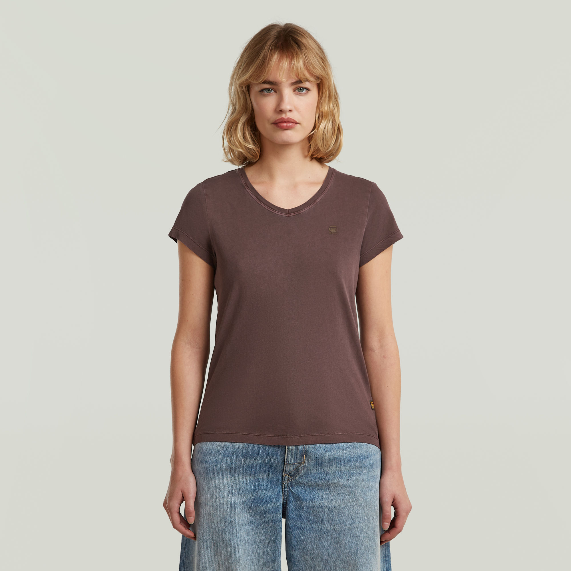 G-Star RAW Overdyed Eyben Slim V T-shirt 2.0 - Bruin - Dames